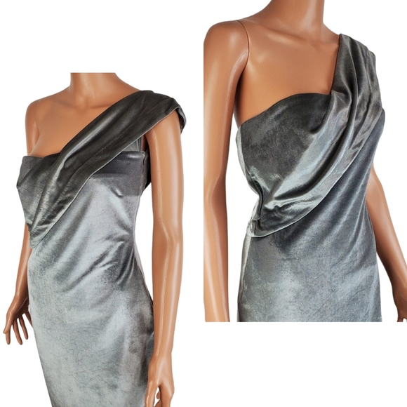 NWT Likely velvet pewter driggs strapless one shoulder midi dress gray size 4 - Picture 7 of 16